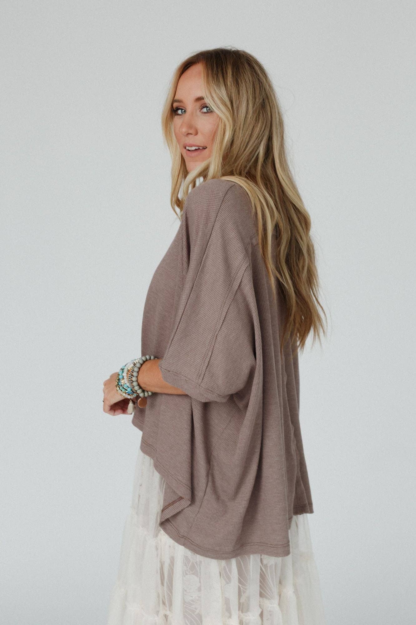 Three Bird Nest - Kelsie Dolman Top - Dark Oatmeal