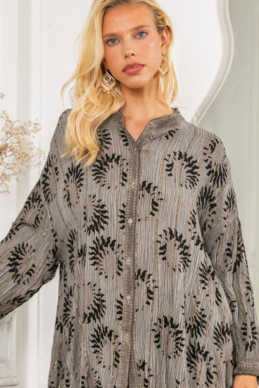 Last Queen Lurex button Tunic Dress Top Light grey - OS