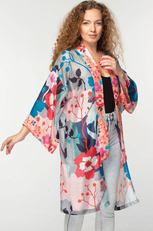 Sevya Handmade - Malini Cupro Kimono Silver Multi Floral - OS