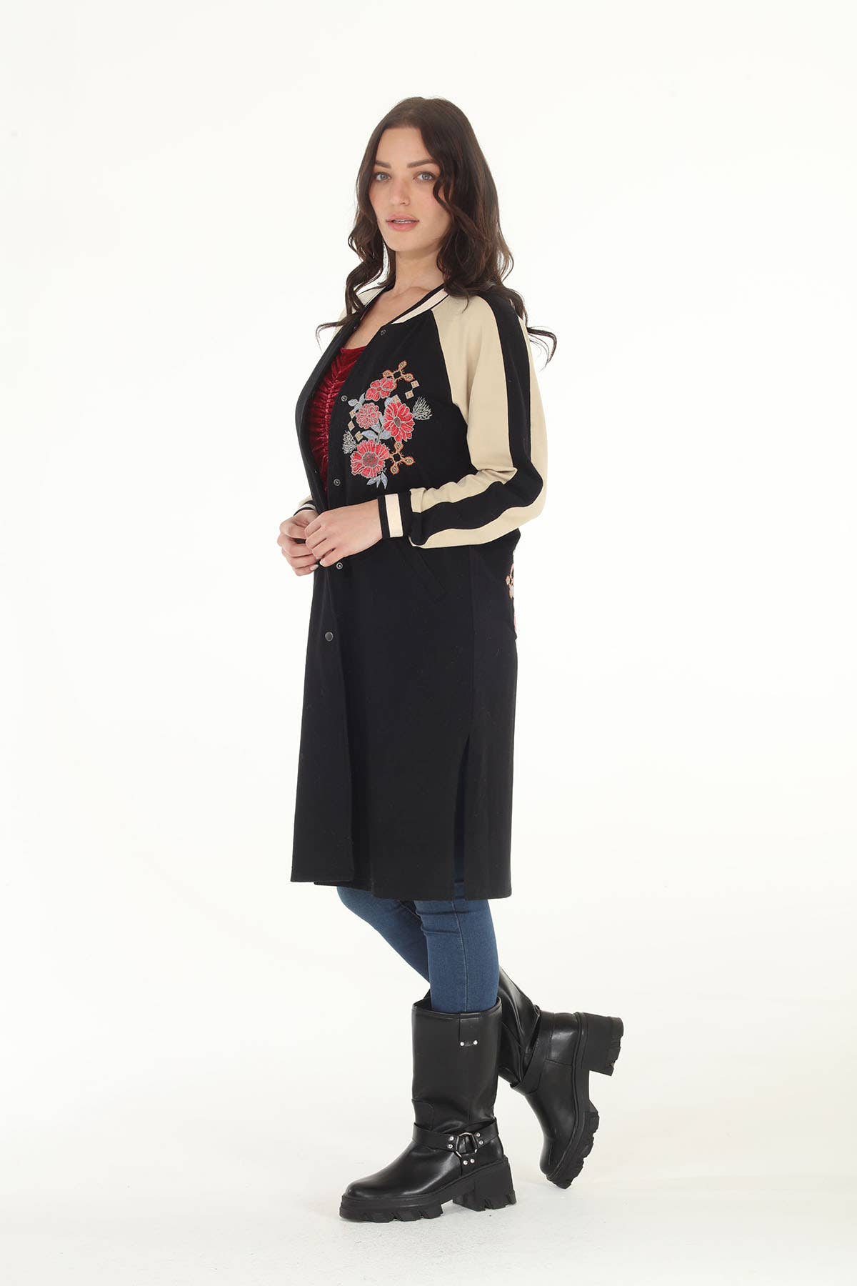 Paparazzi By Biz Embroidered Baseball Duster Long Bomber Jacket