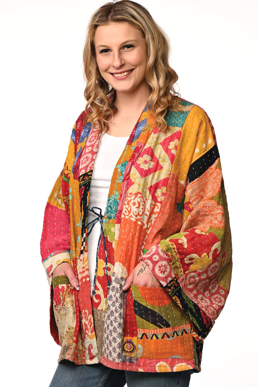 Sevya Handmade - Reversible Cotton Kantha Kimono Jacket - OS