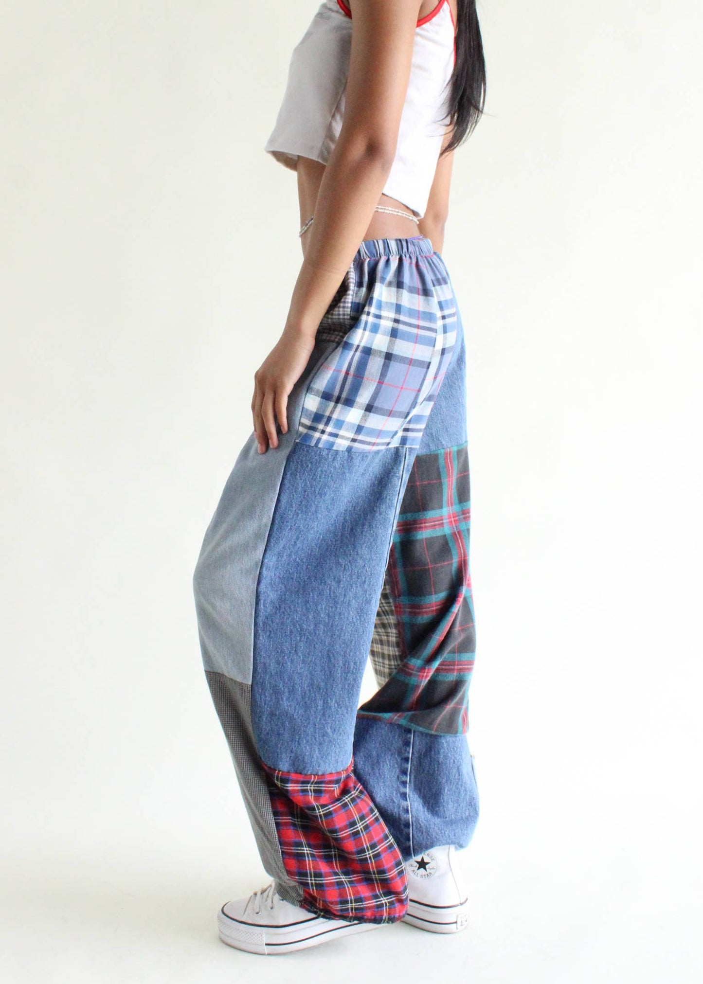 Upcycled Flannel & Denim Combo Pants