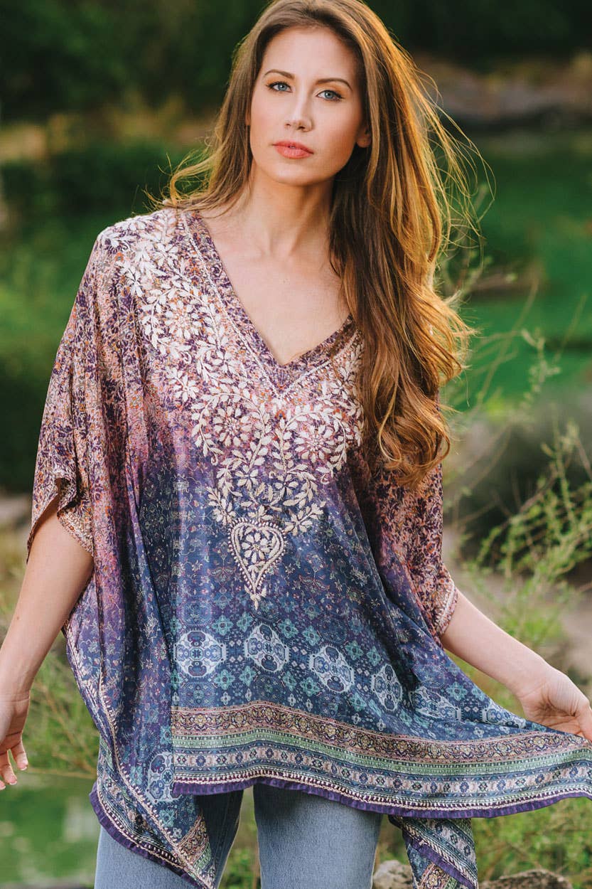 Sevya Handmade - Demira Hand Embroidered Top Lavender & Blue - OS