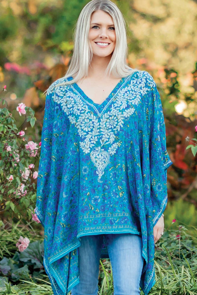 Sevya Handmade - Blue Demira Hand Embroidered Top - OS