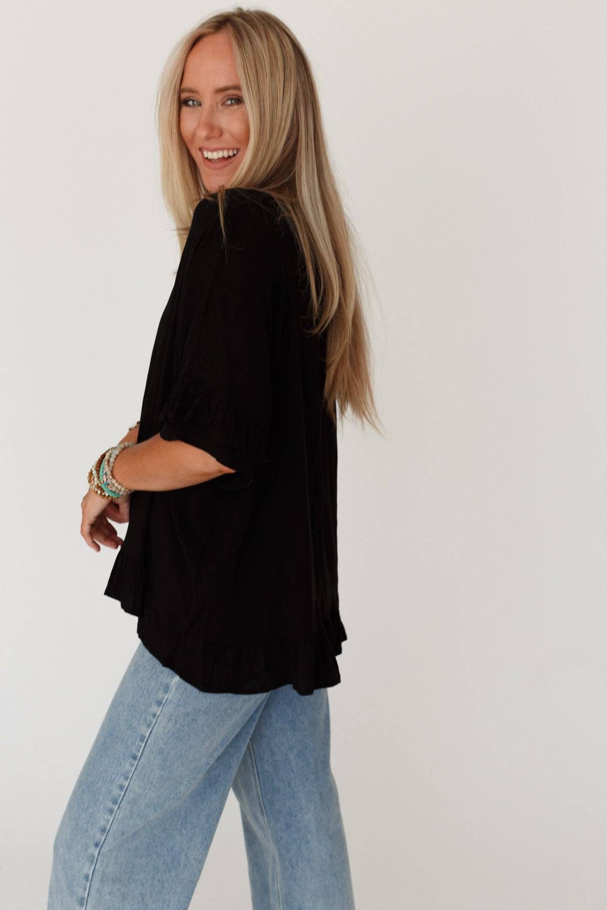 Three Bird Nest - Let Me Be Ruffled Top - Black