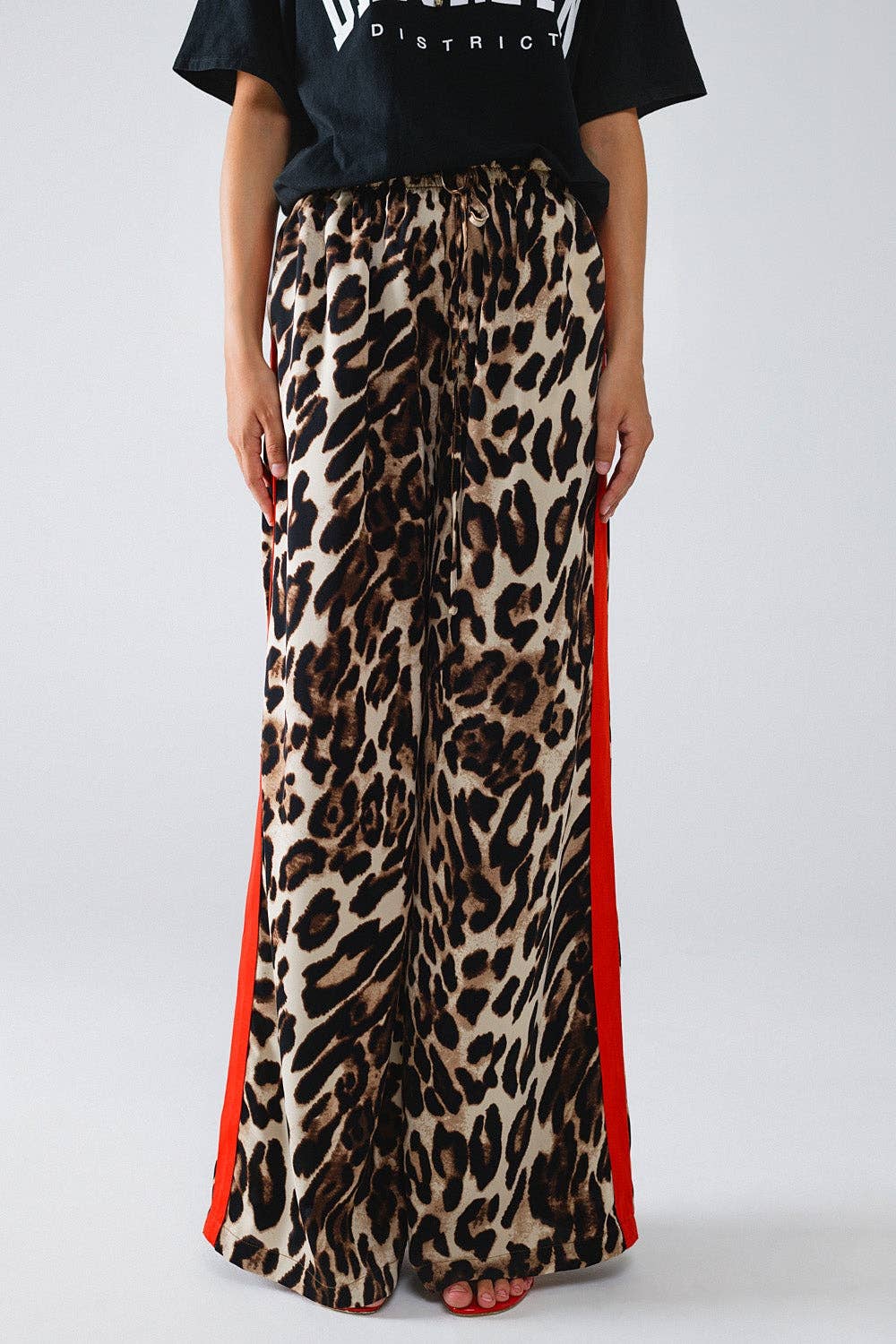 Q2 - Leopard Straight Pants With Red Stripes Down The Sides: Brown / Small