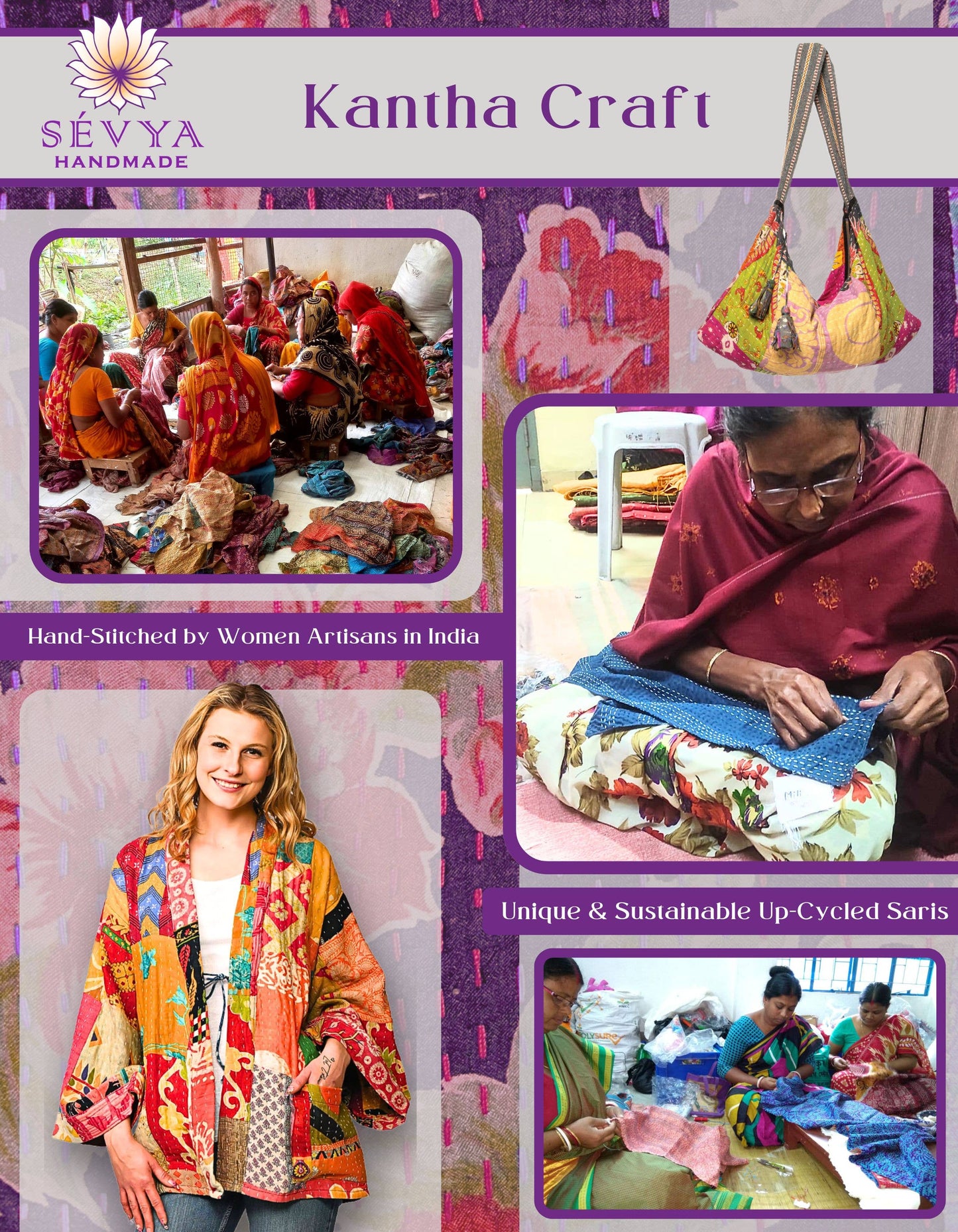 Sevya Handmade - Reversible Cotton Kantha Kimono Jacket - OS