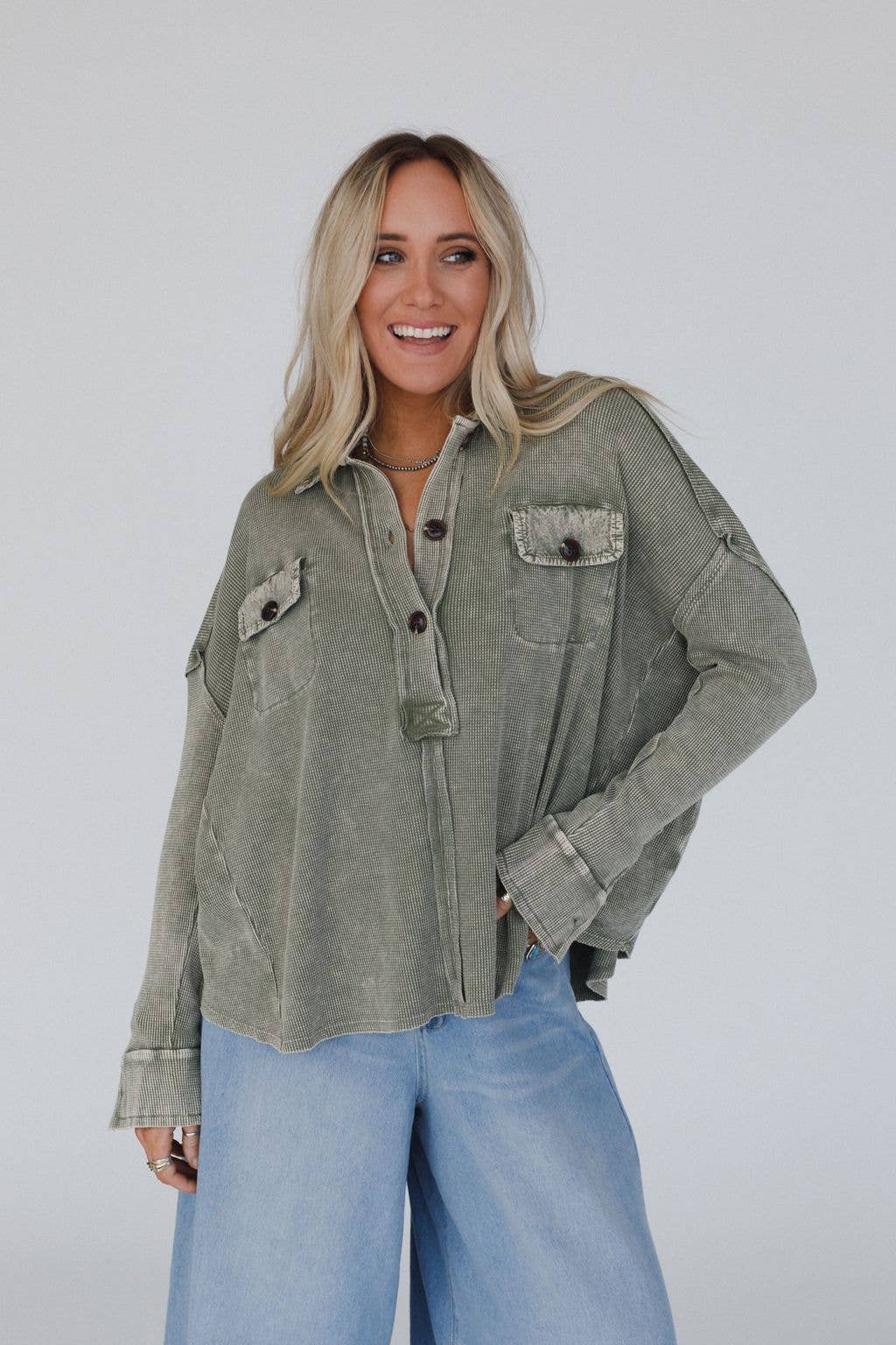 Three Bird Nest - Cool Comfort Henley Top - Olive