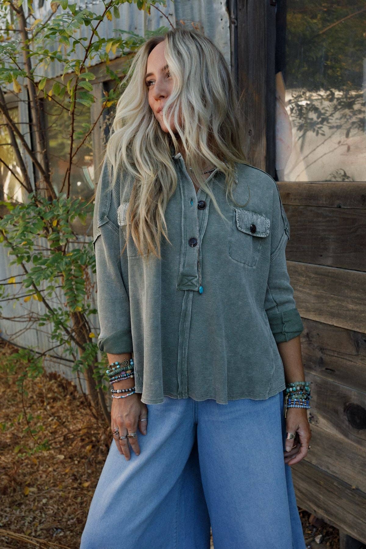 Three Bird Nest - Cool Comfort Henley Top - Olive