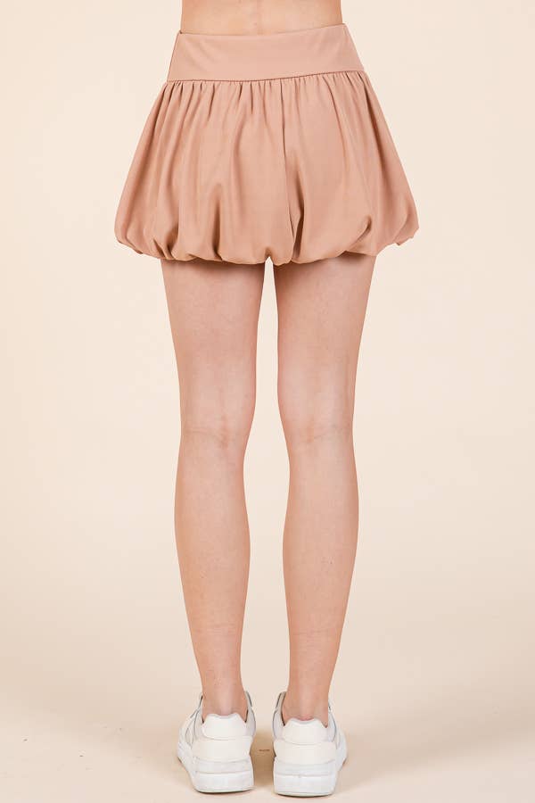 Heart & Hips - BJ54392 - THICK BANDED WAIST BALLON MINI SKIRT: NOUGAT