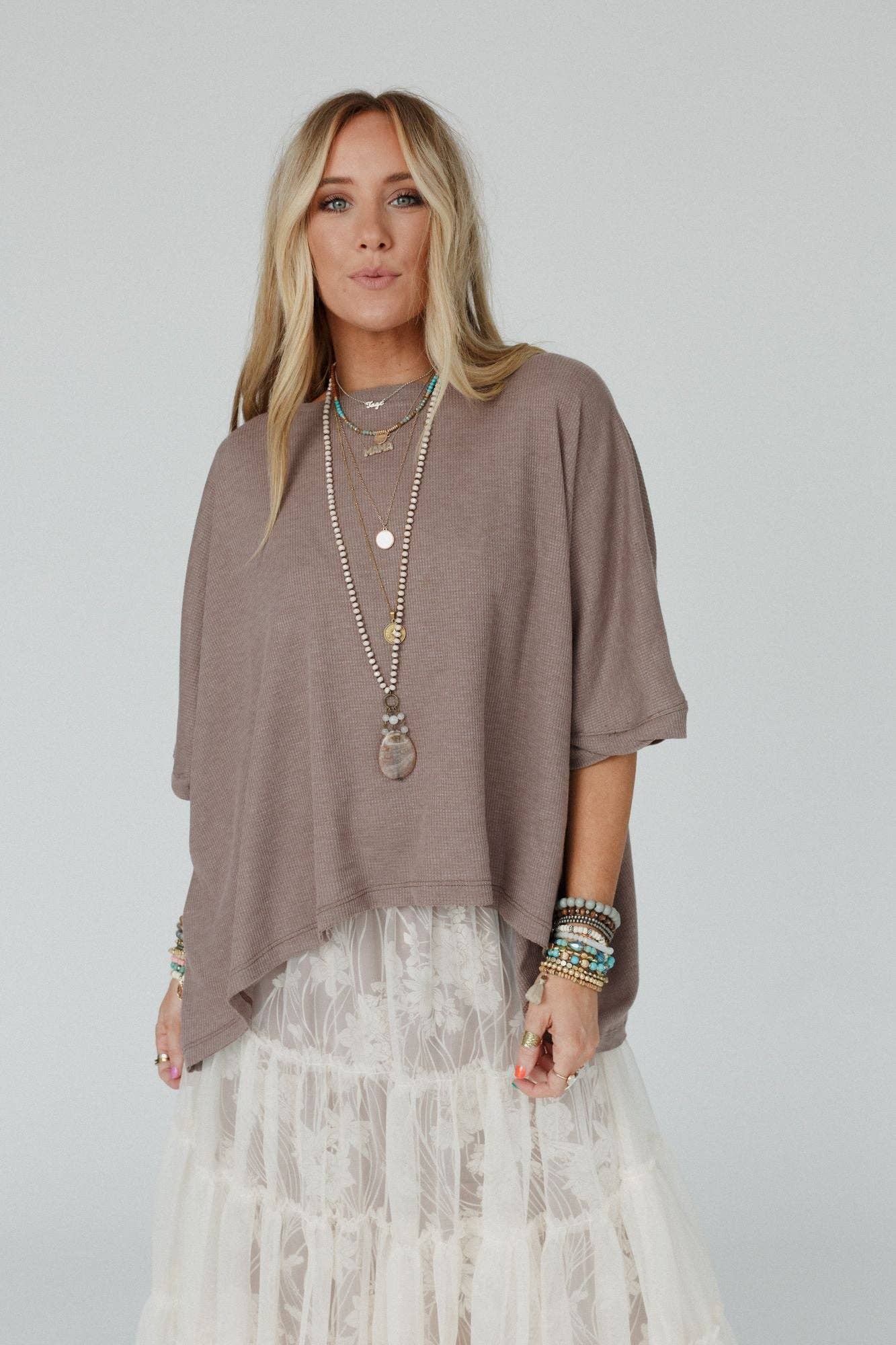 Three Bird Nest - Kelsie Dolman Top - Dark Oatmeal