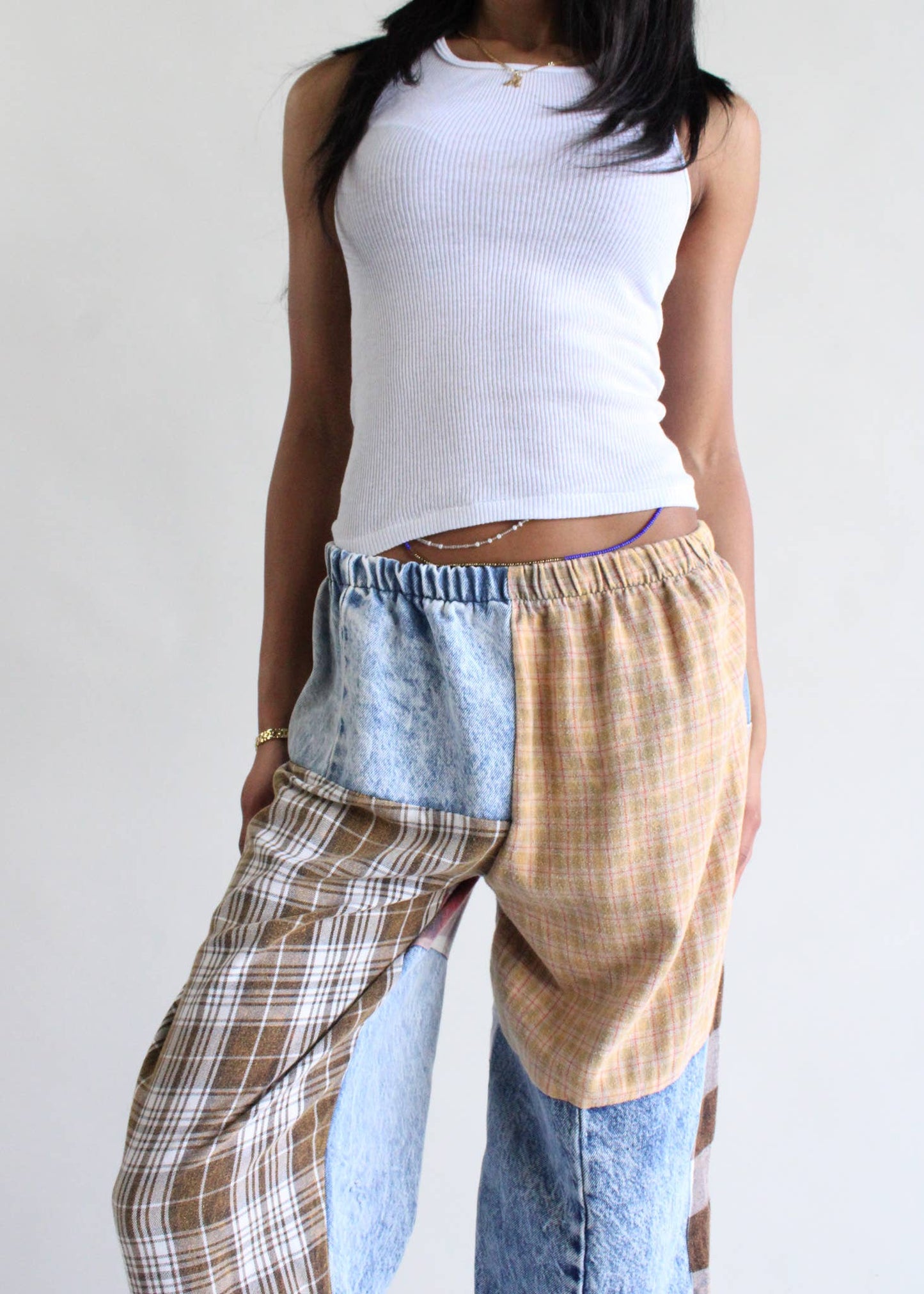 Upcycled Flannel & Denim Combo Pants