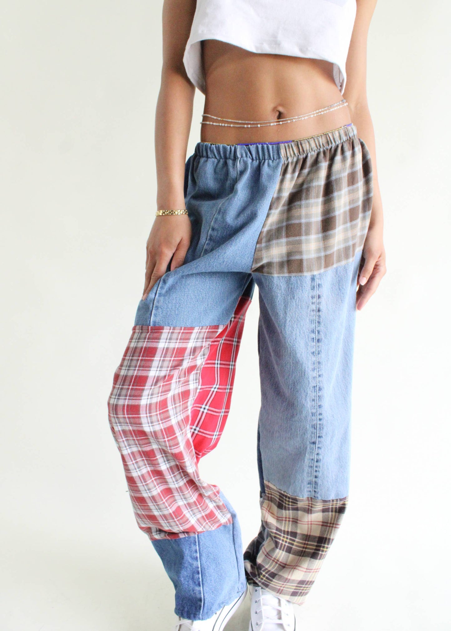 Upcycled Flannel & Denim Combo Pants