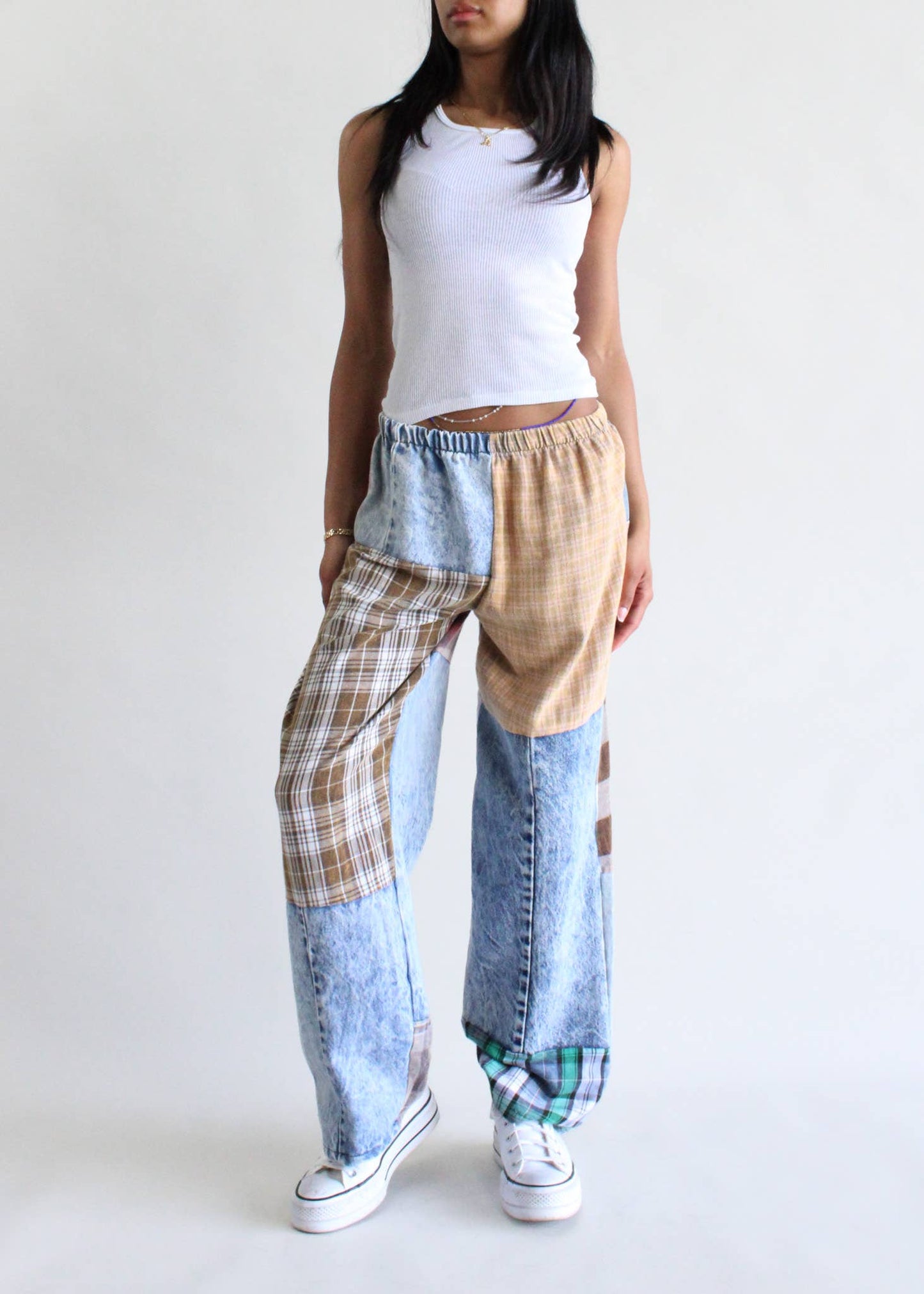 Upcycled Flannel & Denim Combo Pants
