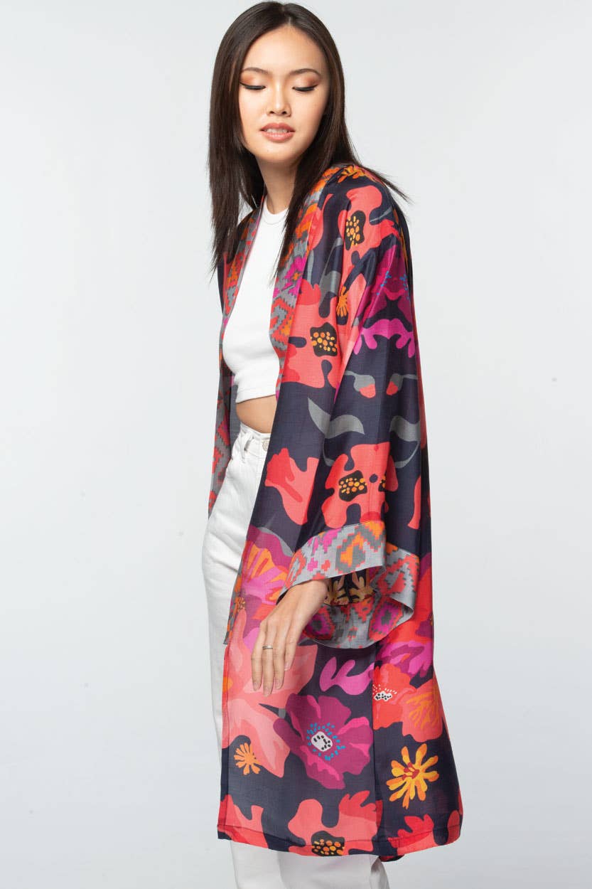 Sevya Handmade - Malini Cupro Kimono Navy Multi Floral - OS