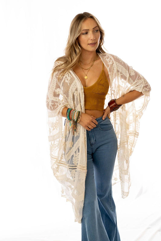 Three Bird Nest - Whimsy + Lace Kimono - Natural - OS