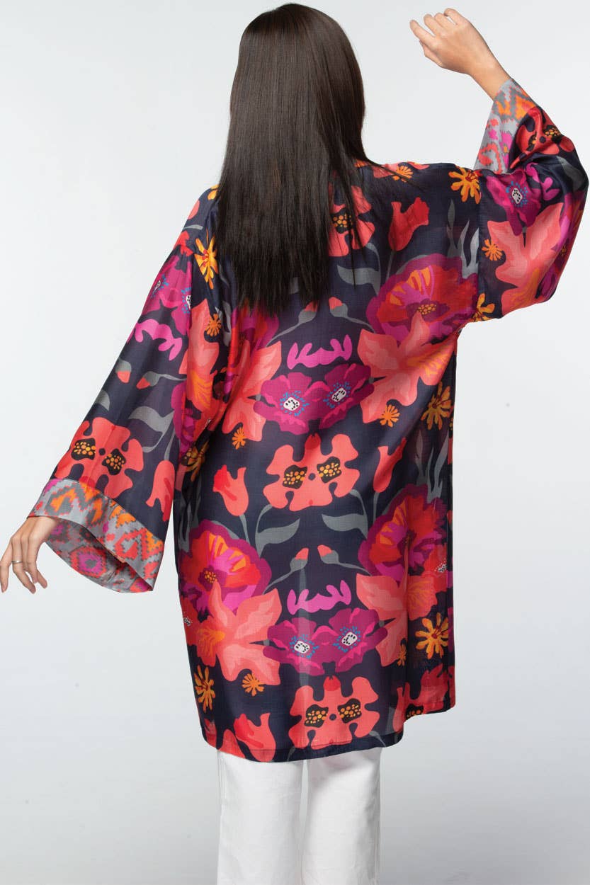 Sevya Handmade - Malini Cupro Kimono Navy Multi Floral - OS
