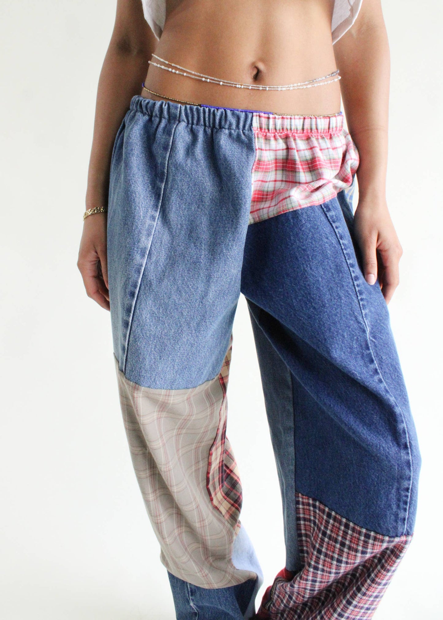 Upcycled Flannel & Denim Combo Pants