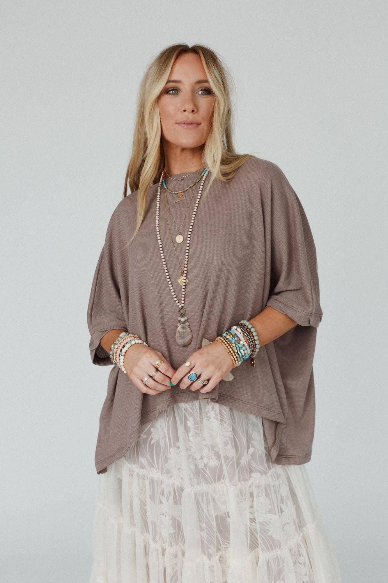 Three Bird Nest - Kelsie Dolman Top - Dark Oatmeal