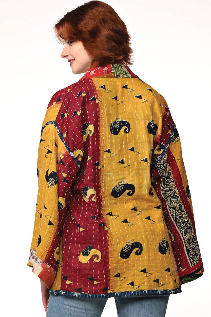 Sevya Handmade - Reversible Cotton Kantha Kimono Jacket - OS