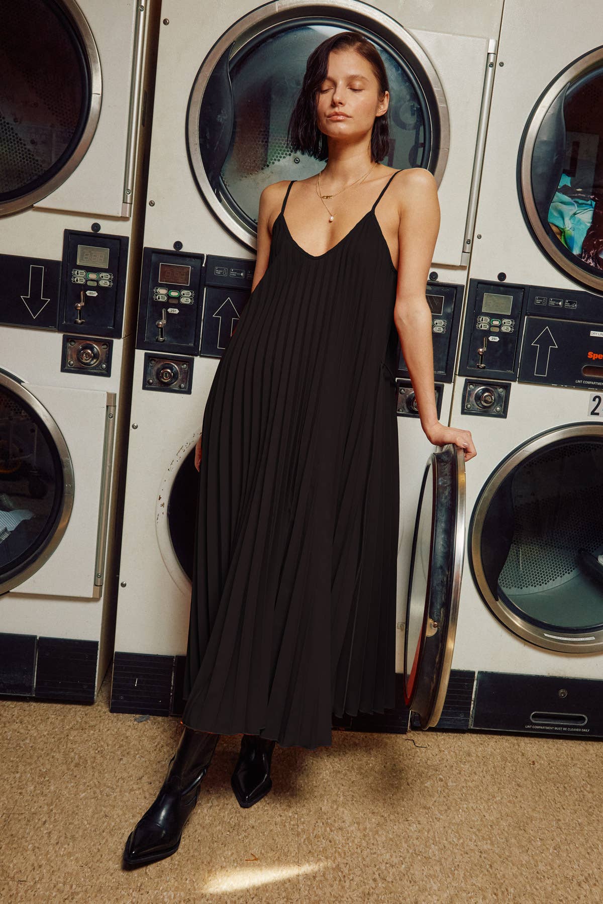 LARA DAISY INC - Pleated Camisole Midi Dress: Black