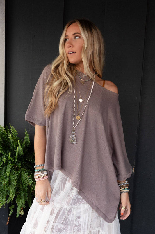 Three Bird Nest - Kelsie Dolman Top - Dark Oatmeal