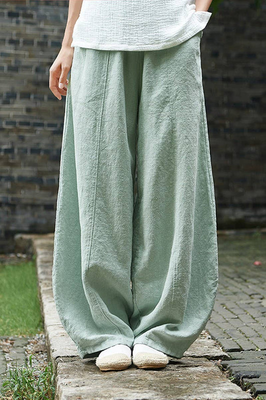 NINEXIS - COTTON AND LINEN WASHED LOOSE CASUAL BLOOMERS: PEAGREEN