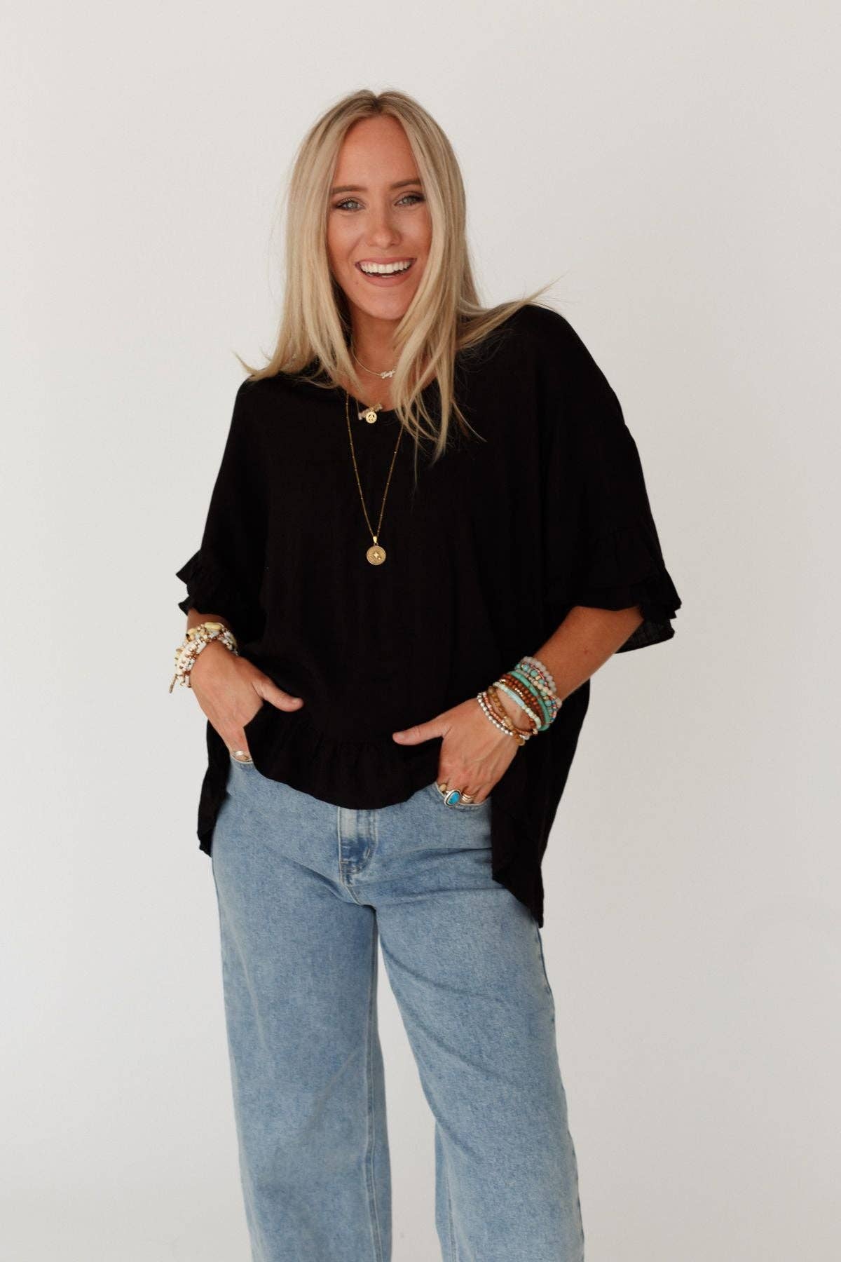 Three Bird Nest - Let Me Be Ruffled Top - Black
