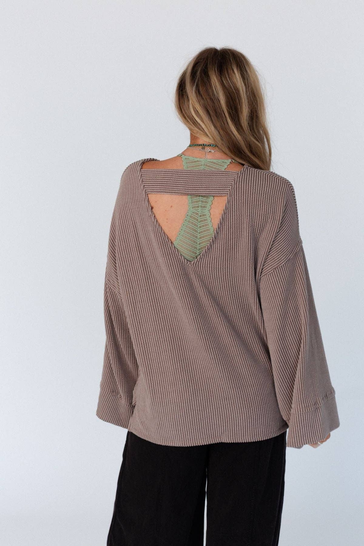 Three Bird Nest - Love It Round Neckline Textured Top - Mocha