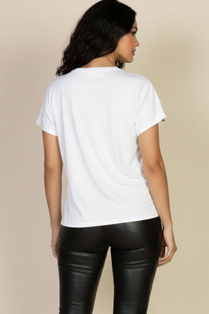 CAPELLA APPAREL - Batwing Sleeve Twist Front Tee: WHITE