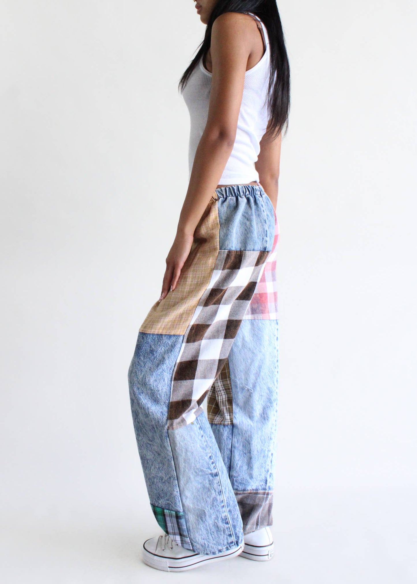 Upcycled Flannel & Denim Combo Pants