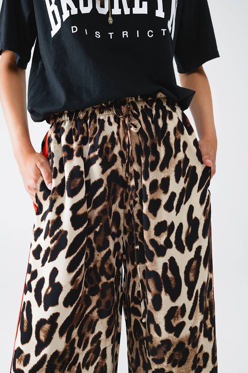 Q2 - Leopard Straight Pants With Red Stripes Down The Sides: Brown / Small