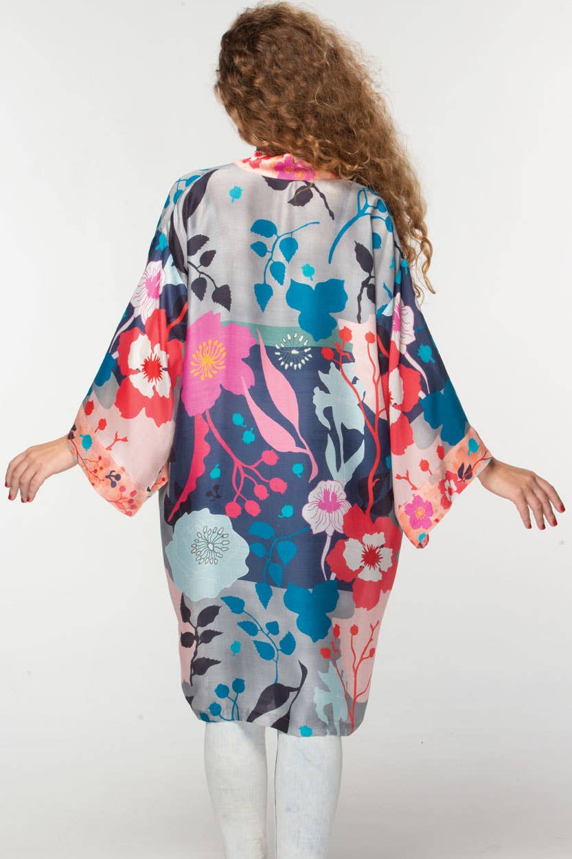 Sevya Handmade - Malini Cupro Kimono Silver Multi Floral - OS