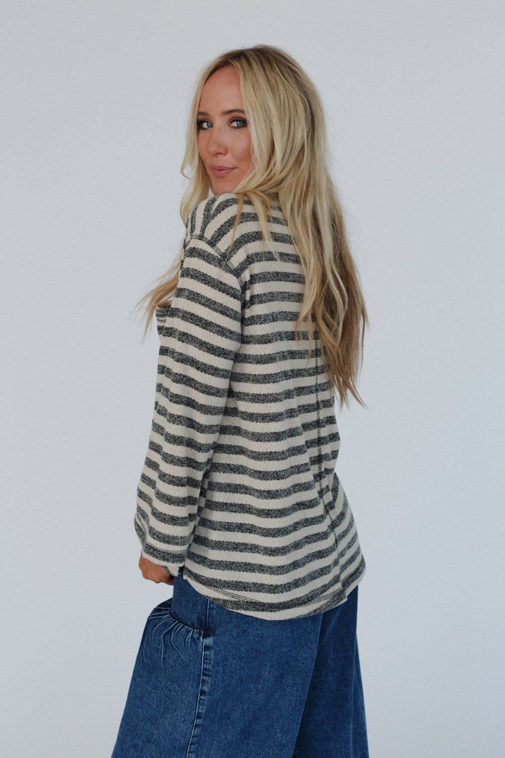 Three Bird Nest - Endless Love Striped Top - Charcoal