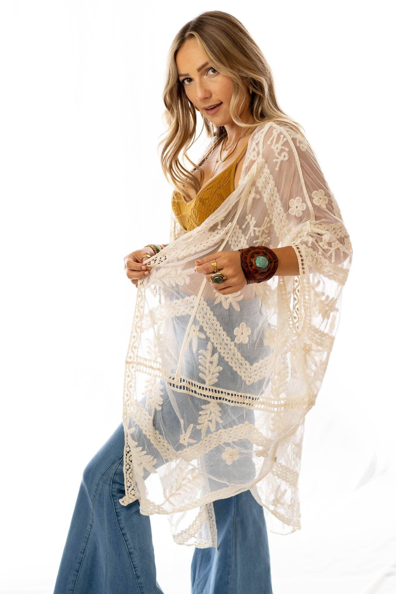 Three Bird Nest - Whimsy + Lace Kimono - Natural - OS