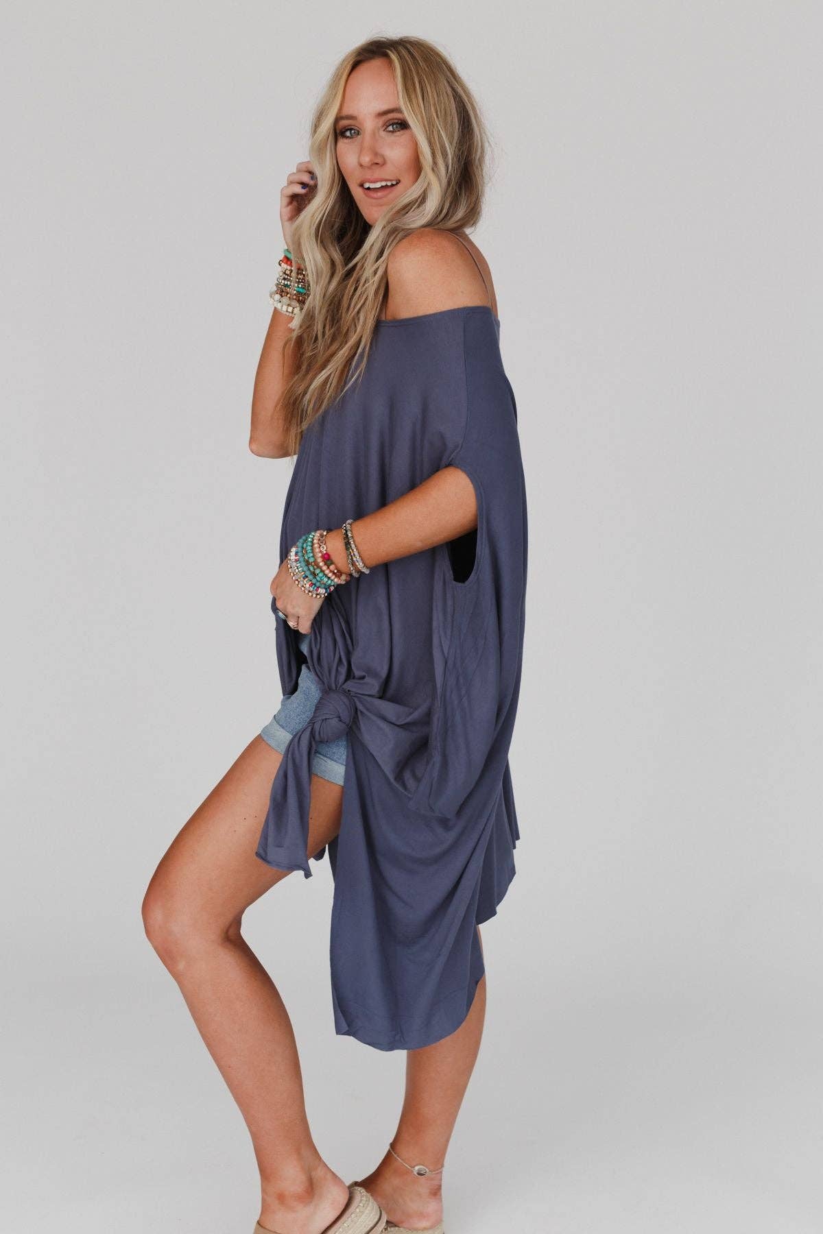 Three Bird Nest - The Wren Tunic - Silver Denim: Silver / OS