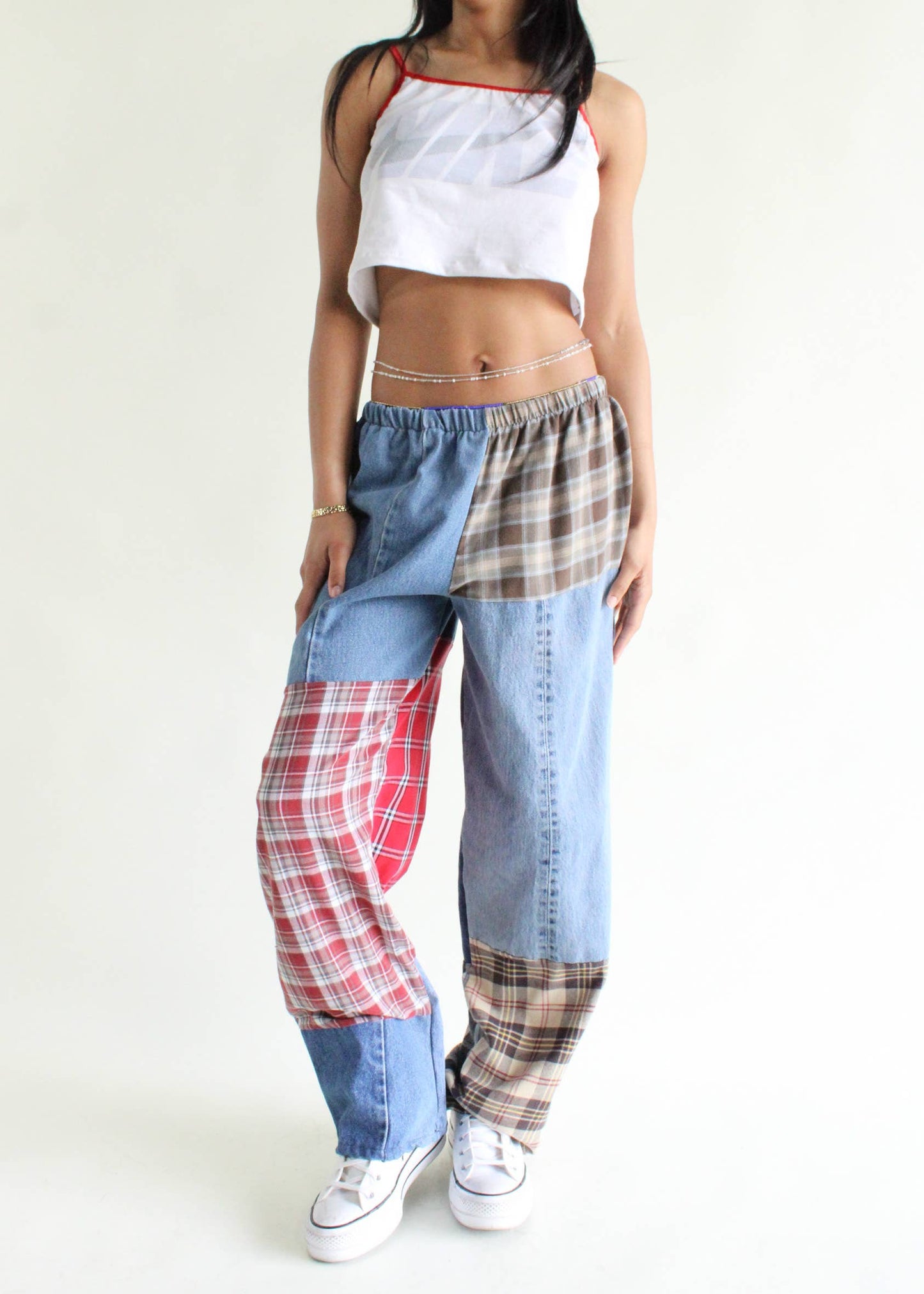 Upcycled Flannel & Denim Combo Pants