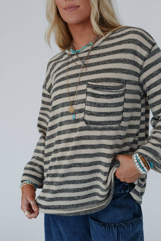 Three Bird Nest - Endless Love Striped Top - Charcoal