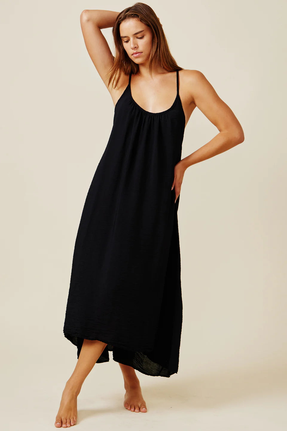 9seed - SEYCHELLES cross back maxi in core cotton: Black / OS