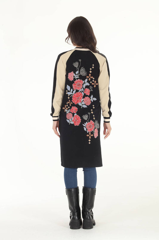 Paparazzi By Biz Embroidered Baseball Duster Long Bomber Jacket