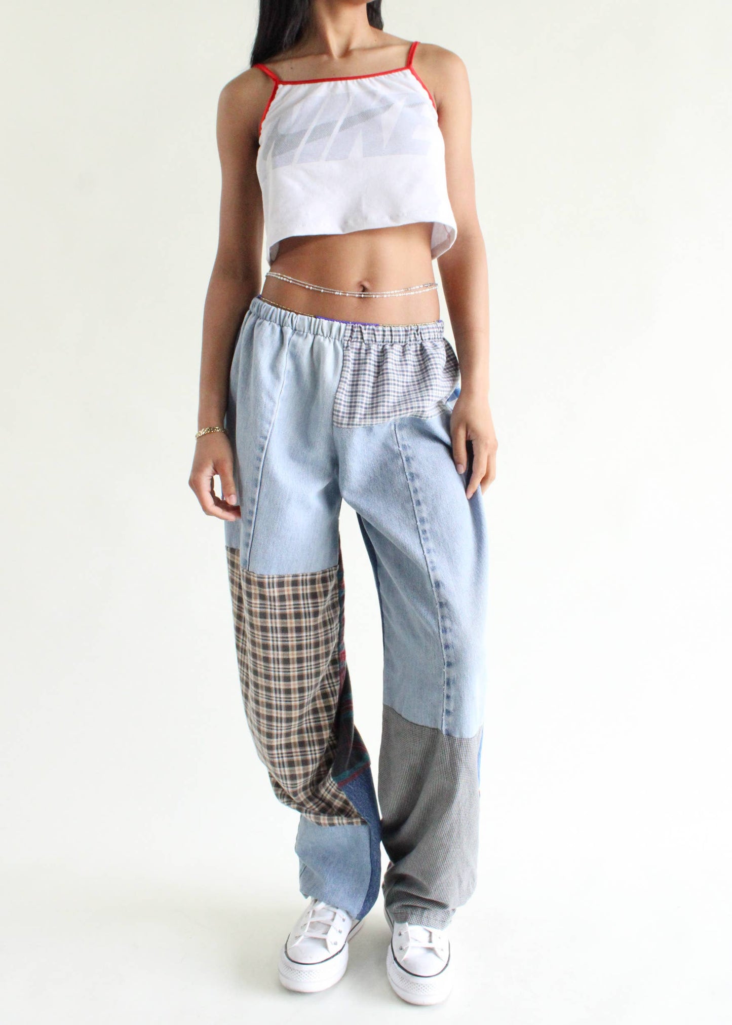 Upcycled Flannel & Denim Combo Pants