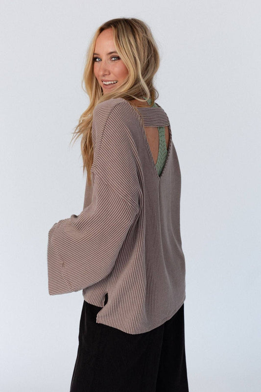 Three Bird Nest - Love It Round Neckline Textured Top - Mocha