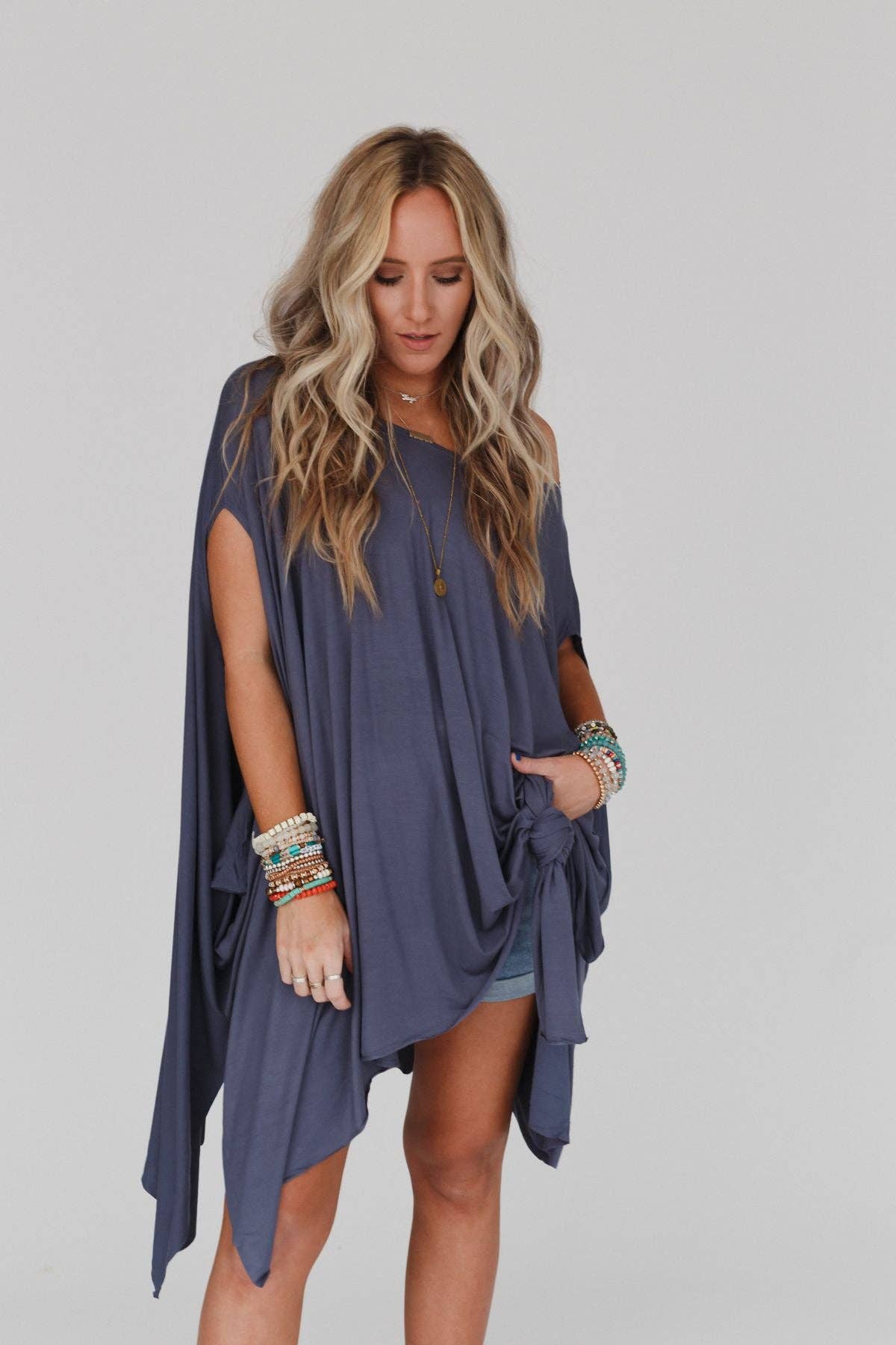 Three Bird Nest - The Wren Tunic - Silver Denim: Silver / OS