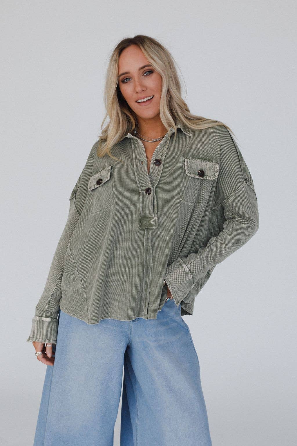 Three Bird Nest - Cool Comfort Henley Top - Olive