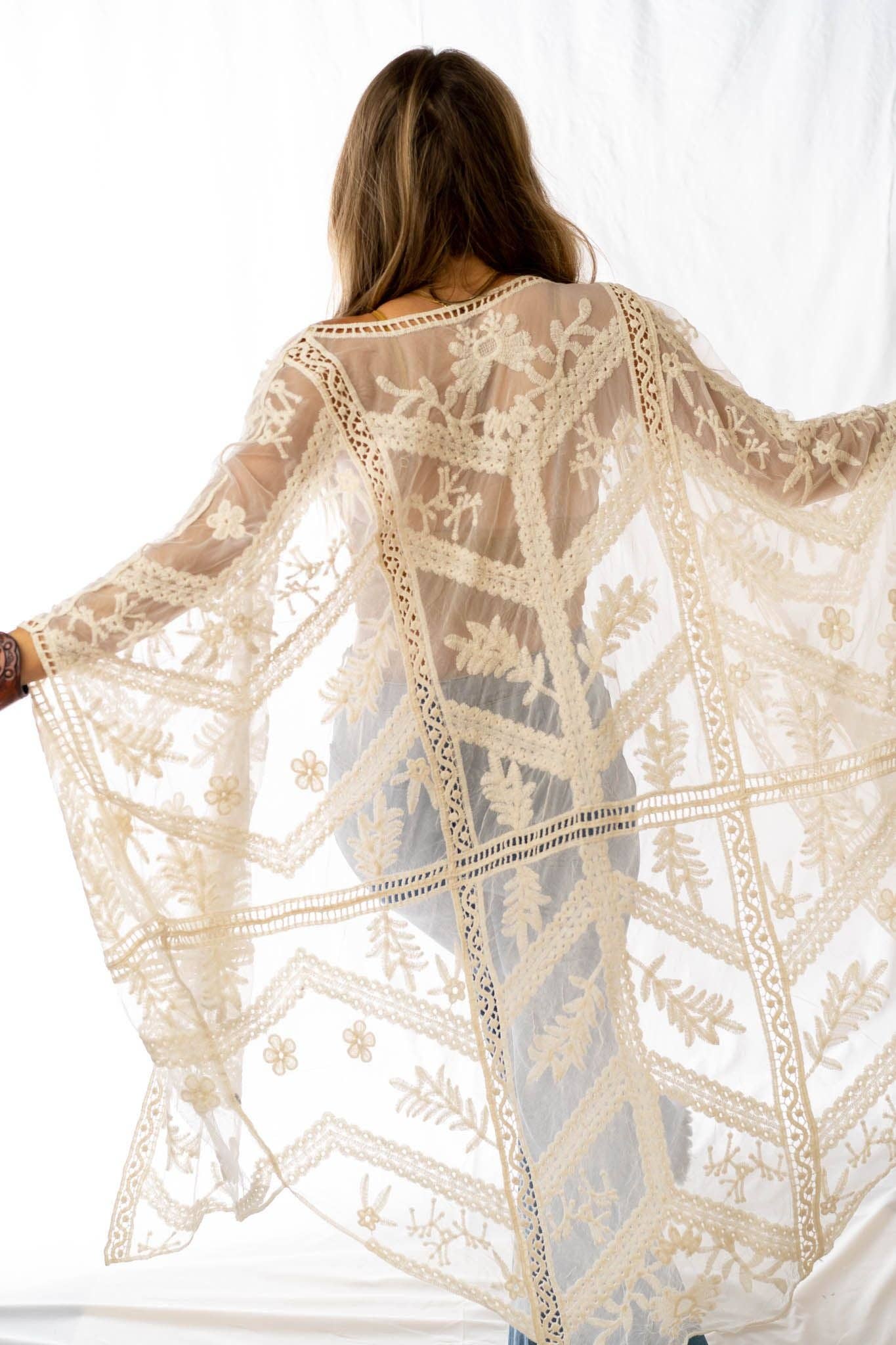 Three Bird Nest - Whimsy + Lace Kimono - Natural - OS