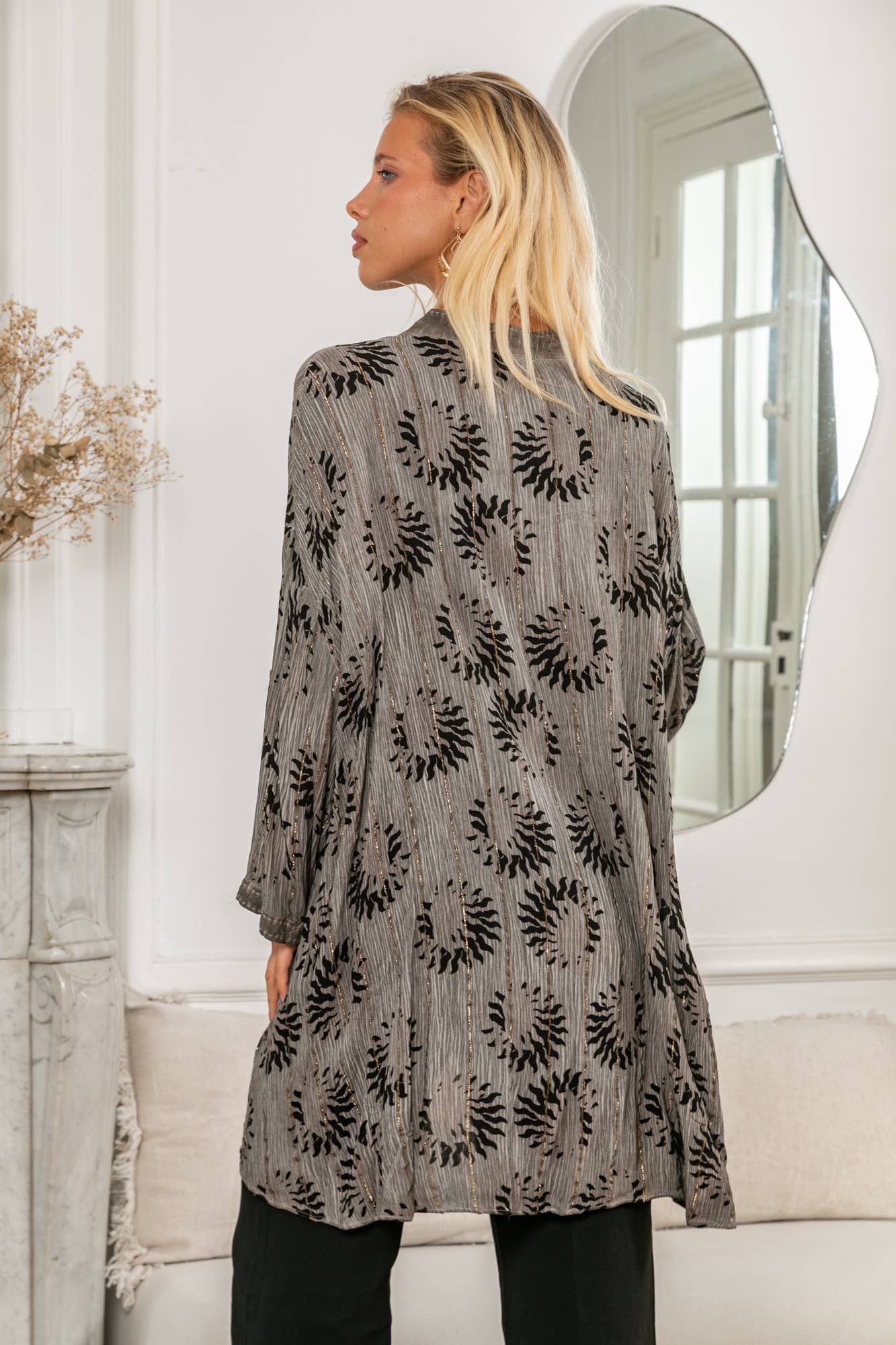 Last Queen Lurex button Tunic Dress Top Light grey - OS