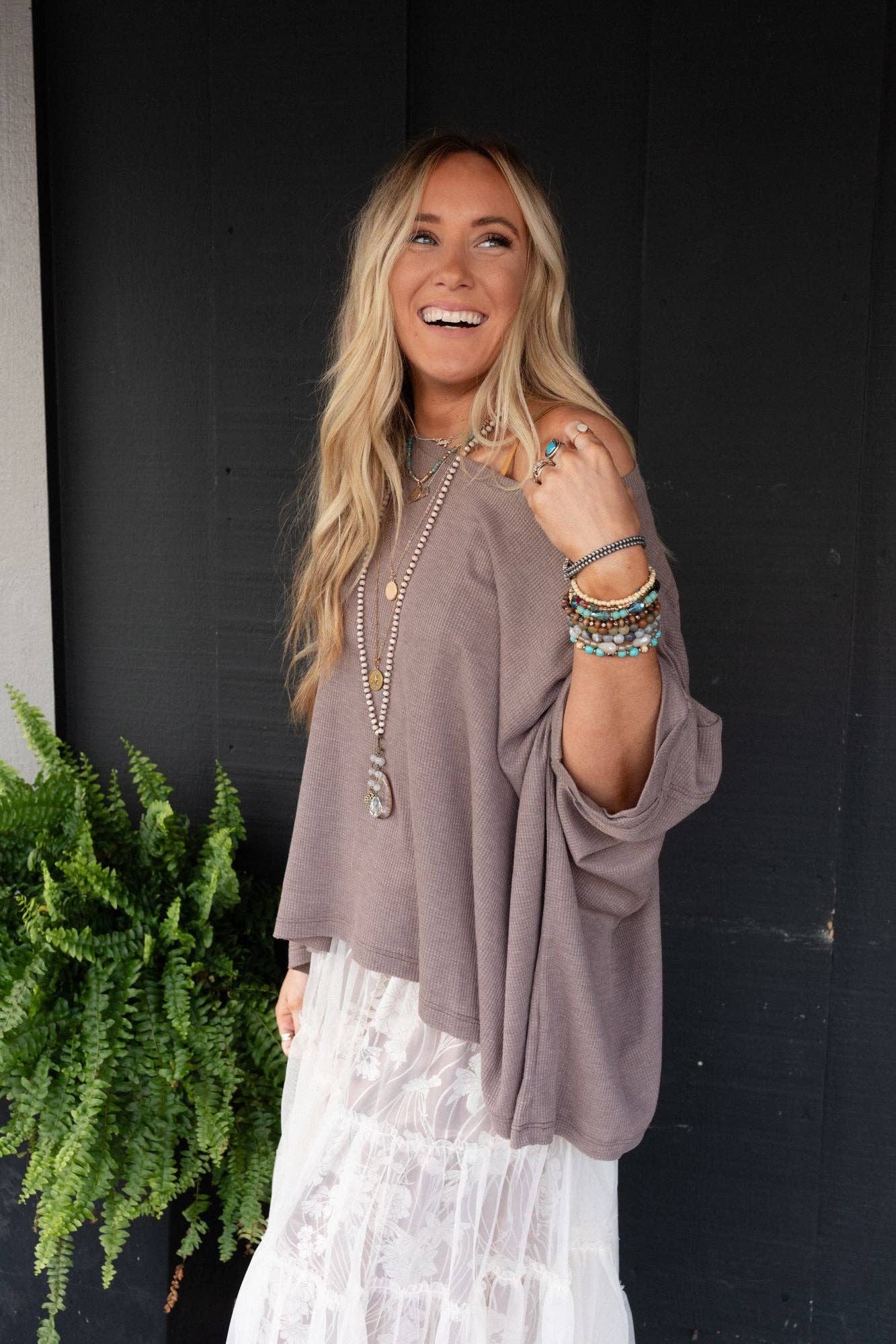 Three Bird Nest - Kelsie Dolman Top - Dark Oatmeal