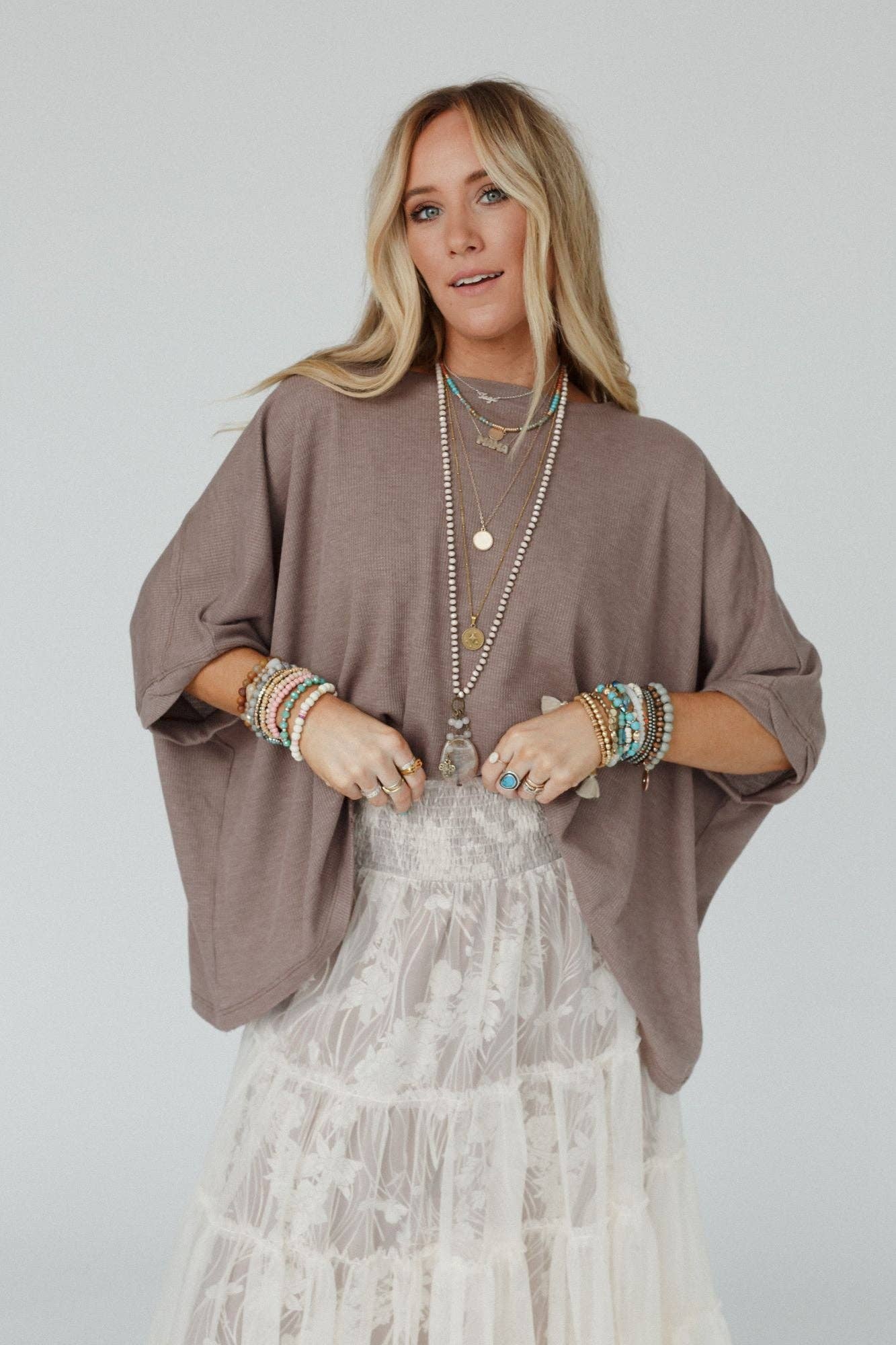 Three Bird Nest - Kelsie Dolman Top - Dark Oatmeal