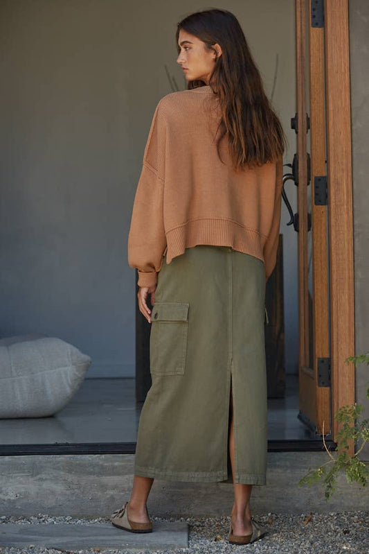 By Together - Cotton Acrylic Ribbed Knit Sweater: Camel
