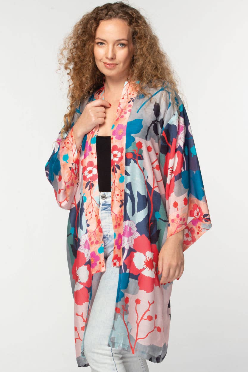 Sevya Handmade - Malini Cupro Kimono Silver Multi Floral - OS